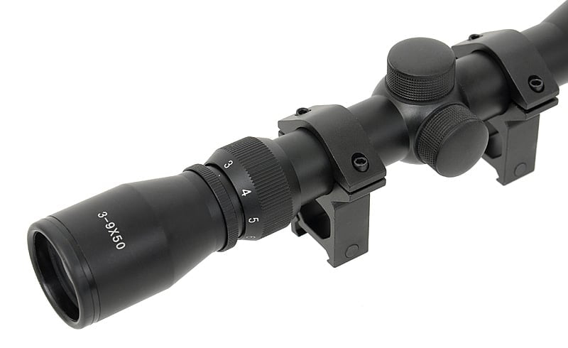 Ottica 3-9x50 con anelli di montaggio alti di PCS