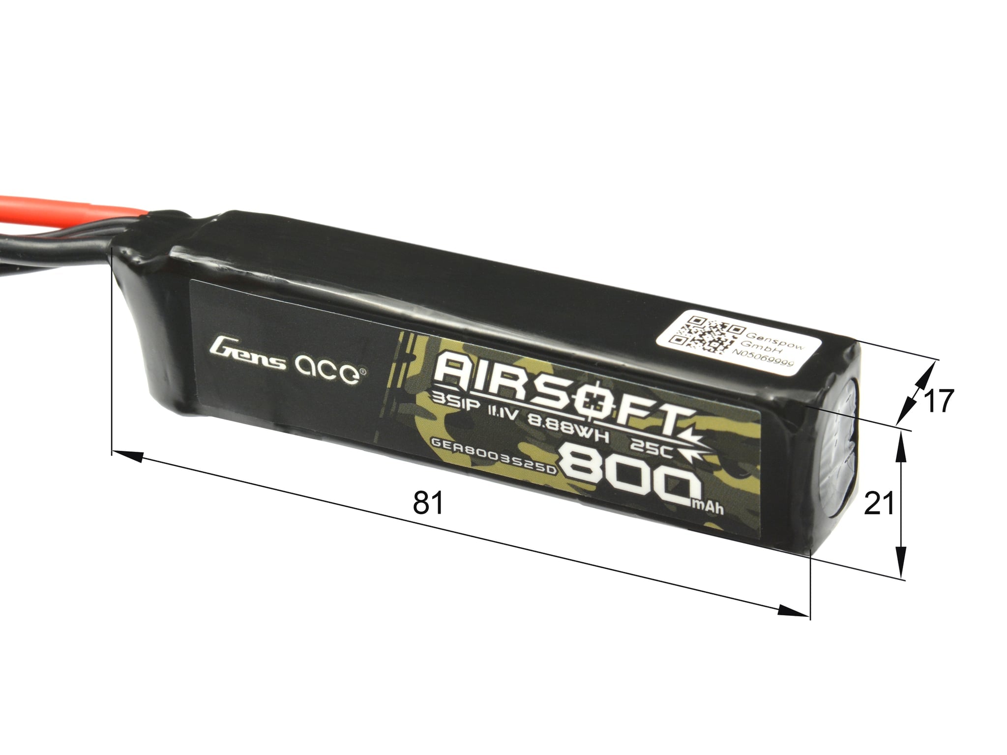 Batteria LiPo 11.1V 800mAh 25C di GENS ACE