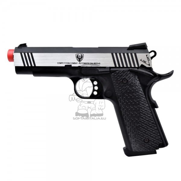 Pistola a gas scarrellante 1911 Tactical HG-171 silver/nera di HFC