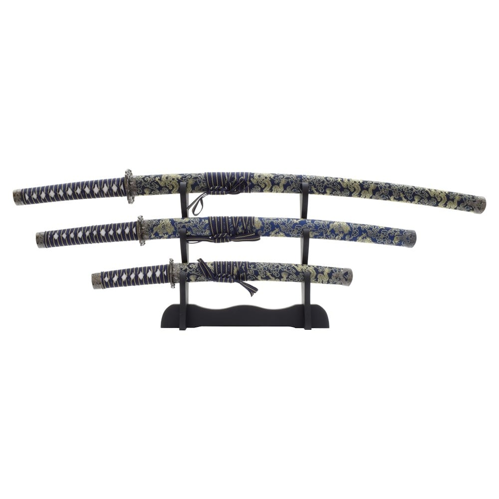 Set ornamentale Katana, Wakizashi e Tanto blu
