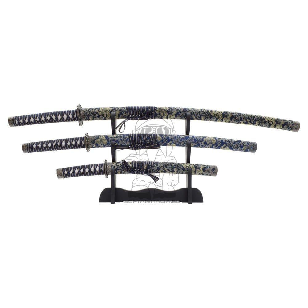 Set ornamentale Katana, Wakizashi e Tanto blu