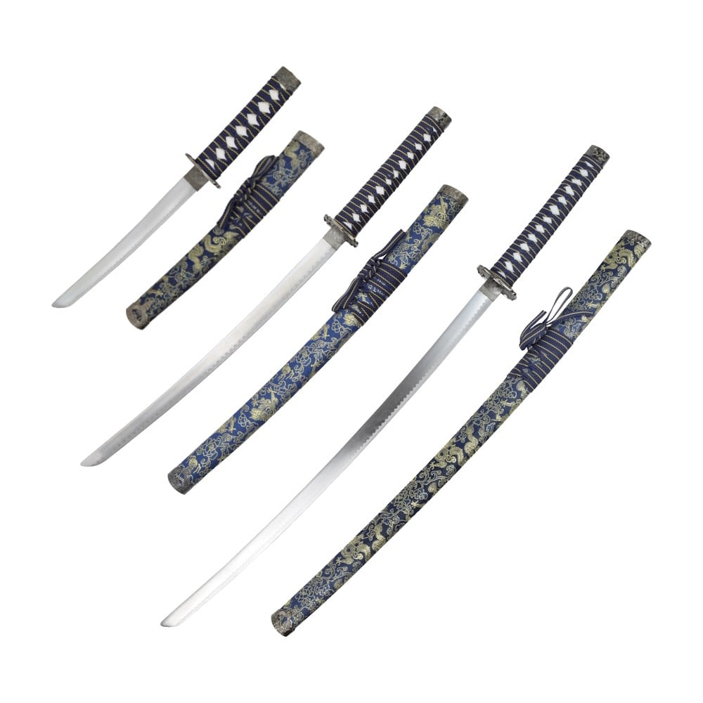 Set ornamentale Katana, Wakizashi e Tanto blu
