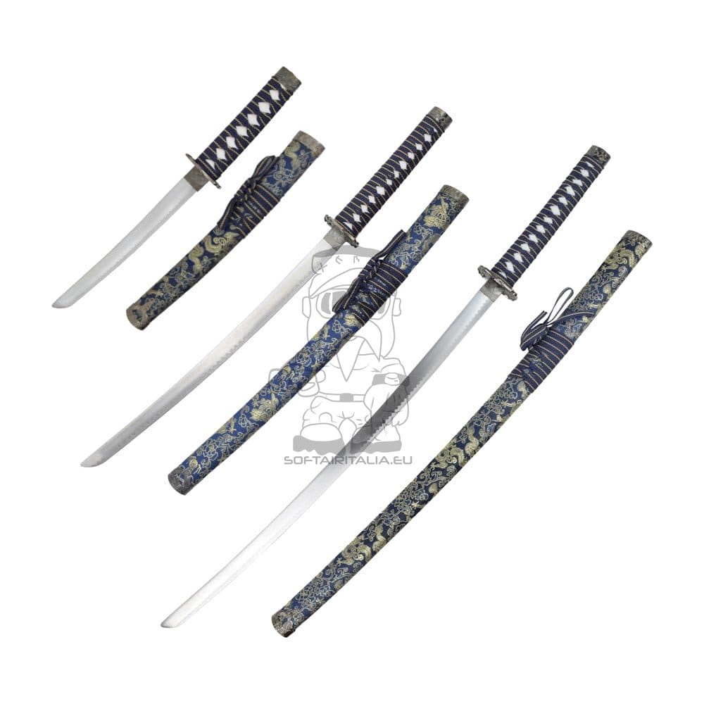 Set ornamentale Katana, Wakizashi e Tanto blu