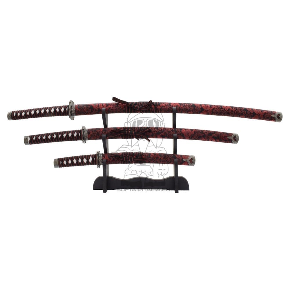 Set ornamentale Katana, Wakizashi e Tanto rosso