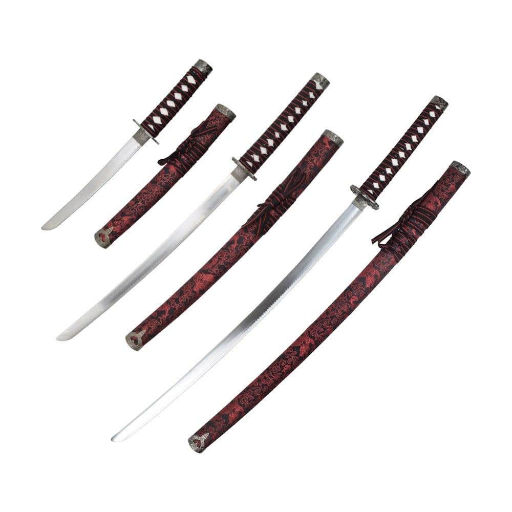 Set ornamentale Katana, Wakizashi e Tanto rosso