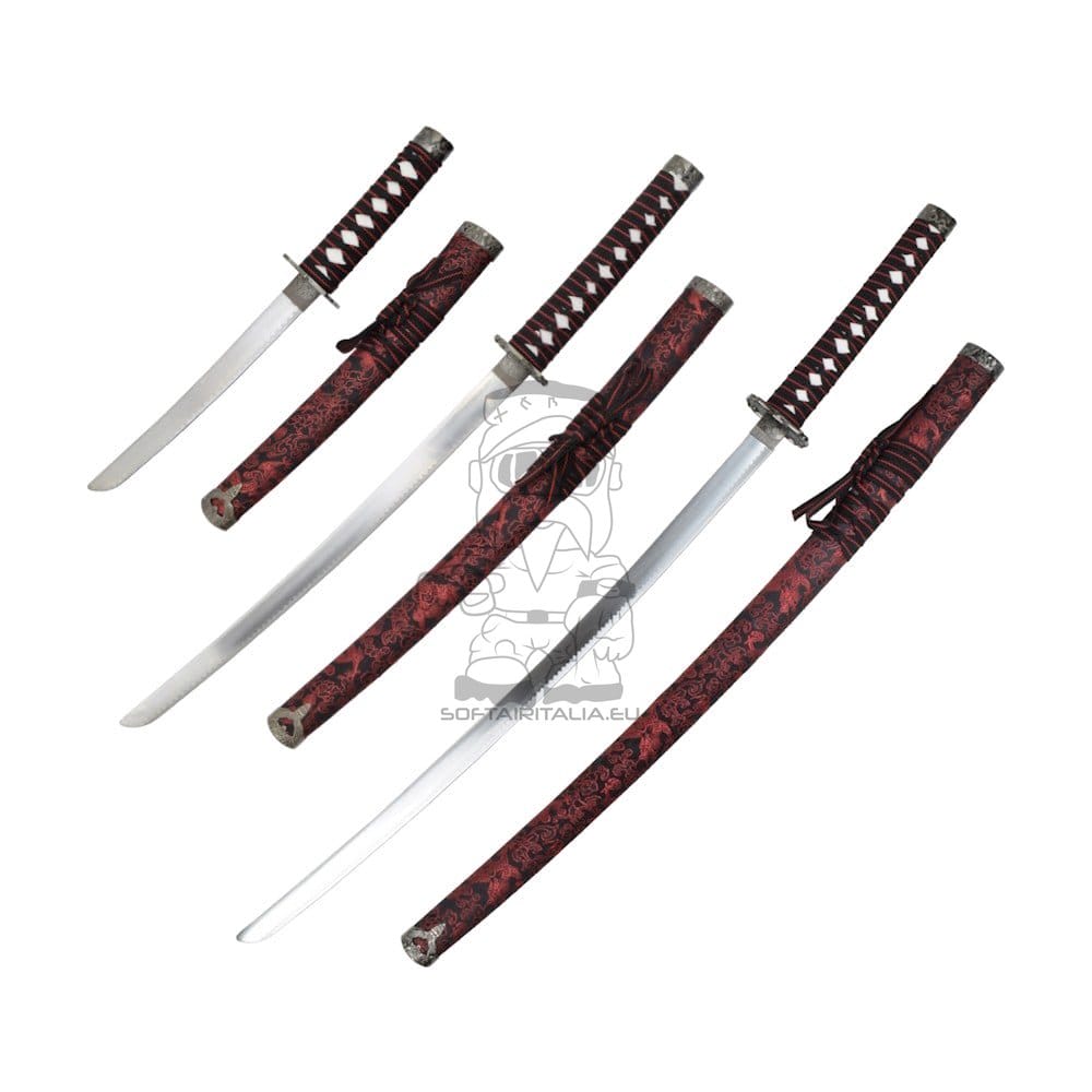 Set ornamentale Katana, Wakizashi e Tanto rosso