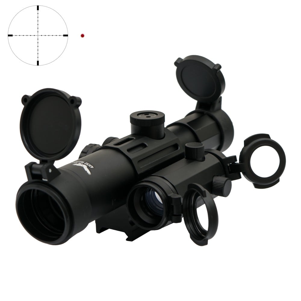 Ottica zoom 4x con lente da 32mm e red dot nero di JS-TACTICAL