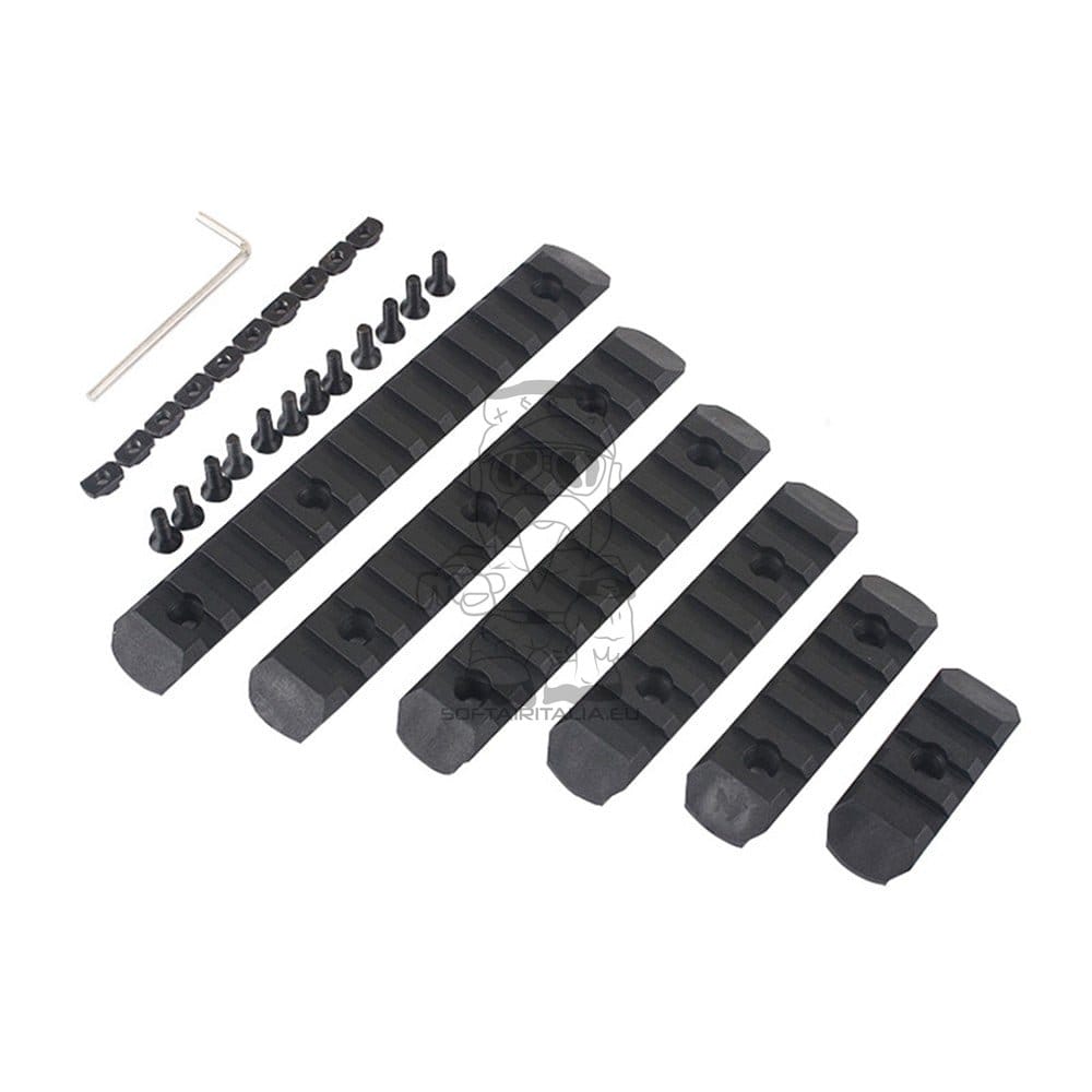 Set 6 slitte 20mm in polimero per Keymod e M-Lok nere