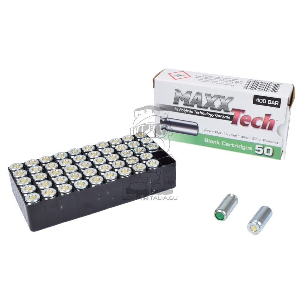 Maxx Tech cartucce a salve calibro 9mm placcate zinco