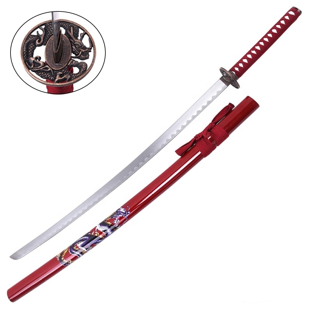 Katana ornamentale rossa con drago