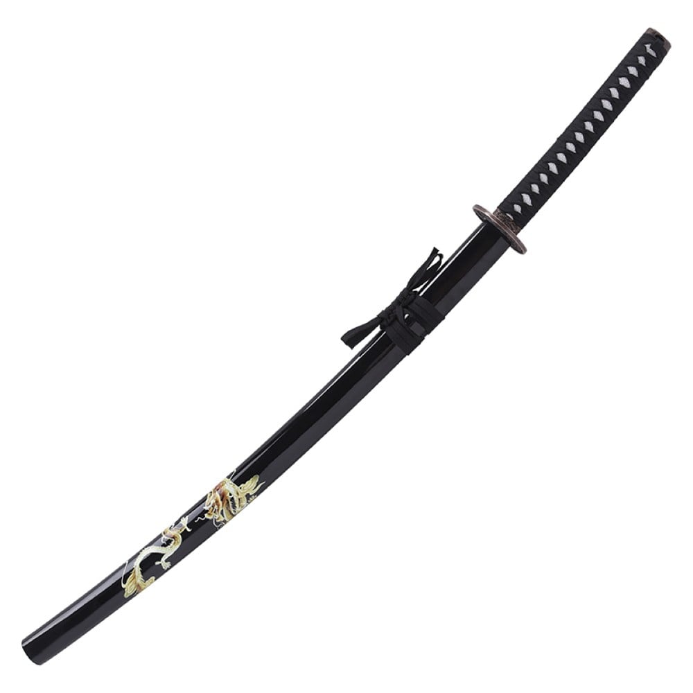 Katana ornamentale nera con drago