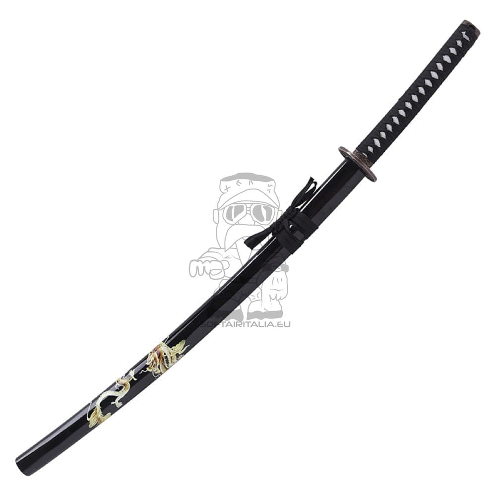 Katana ornamentale nera con drago