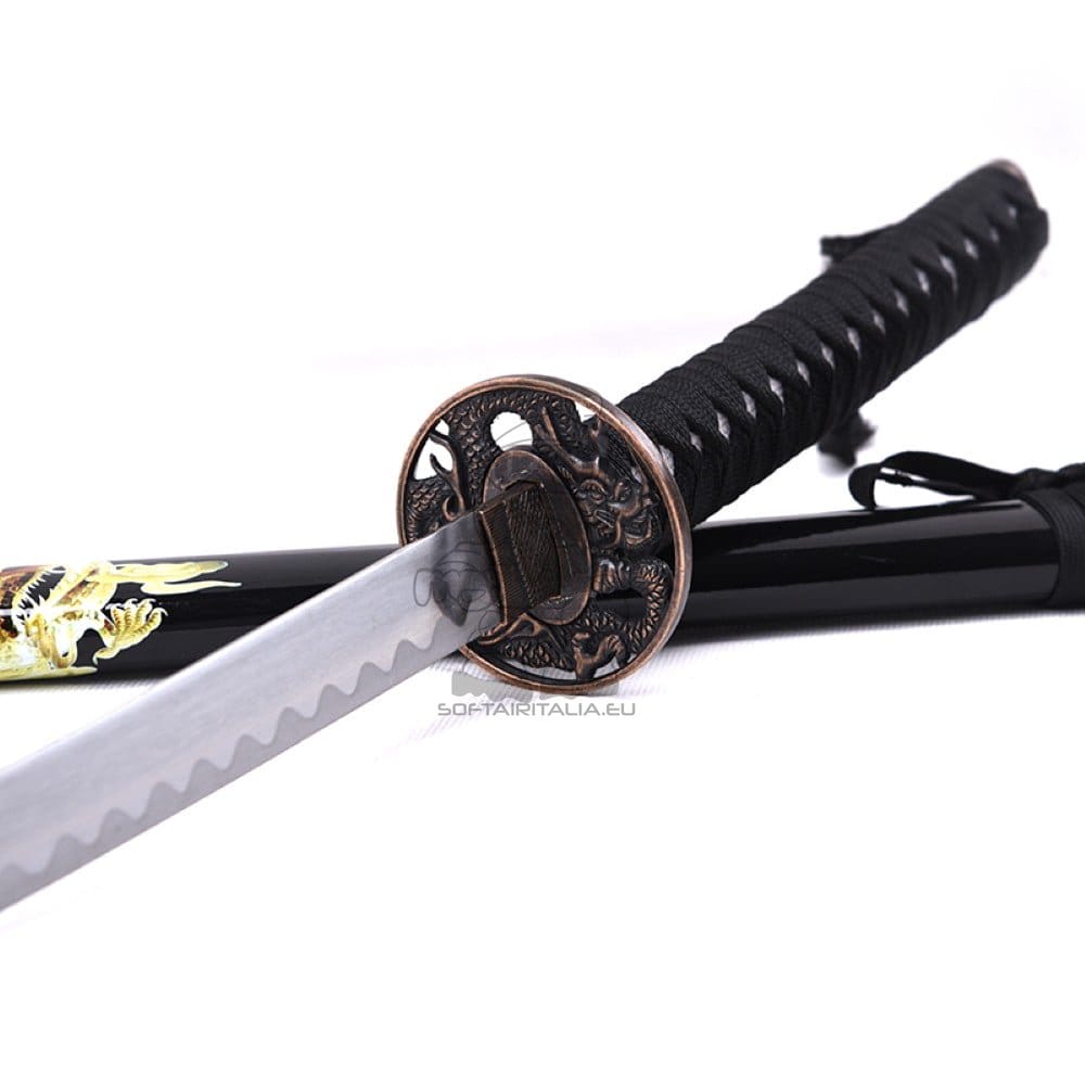 Katana ornamentale nera con drago