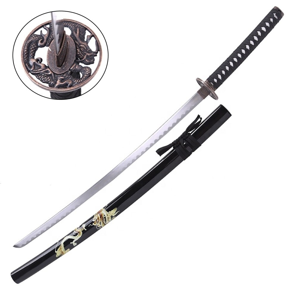 Katana ornamentale nera con drago