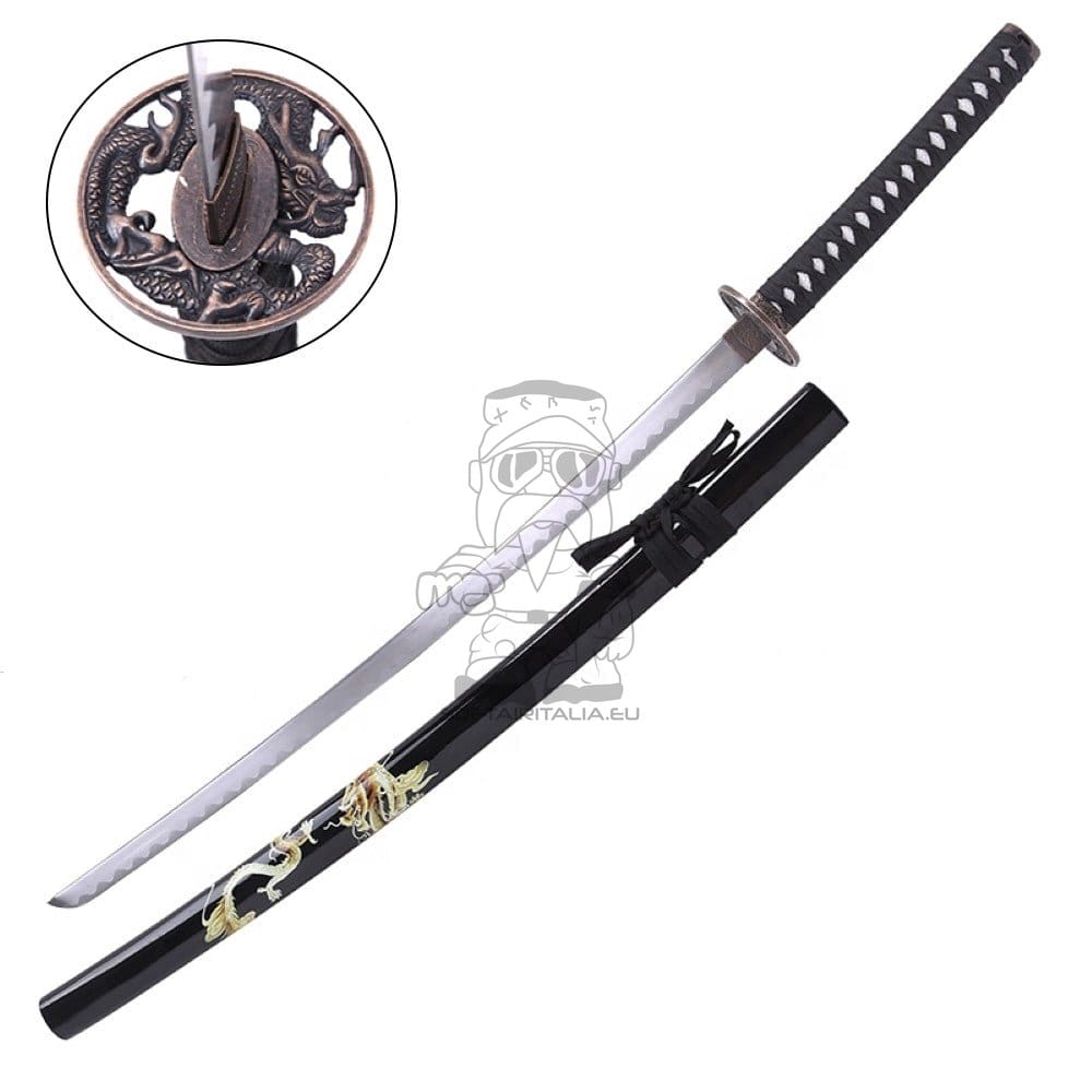 Katana ornamentale nera con drago