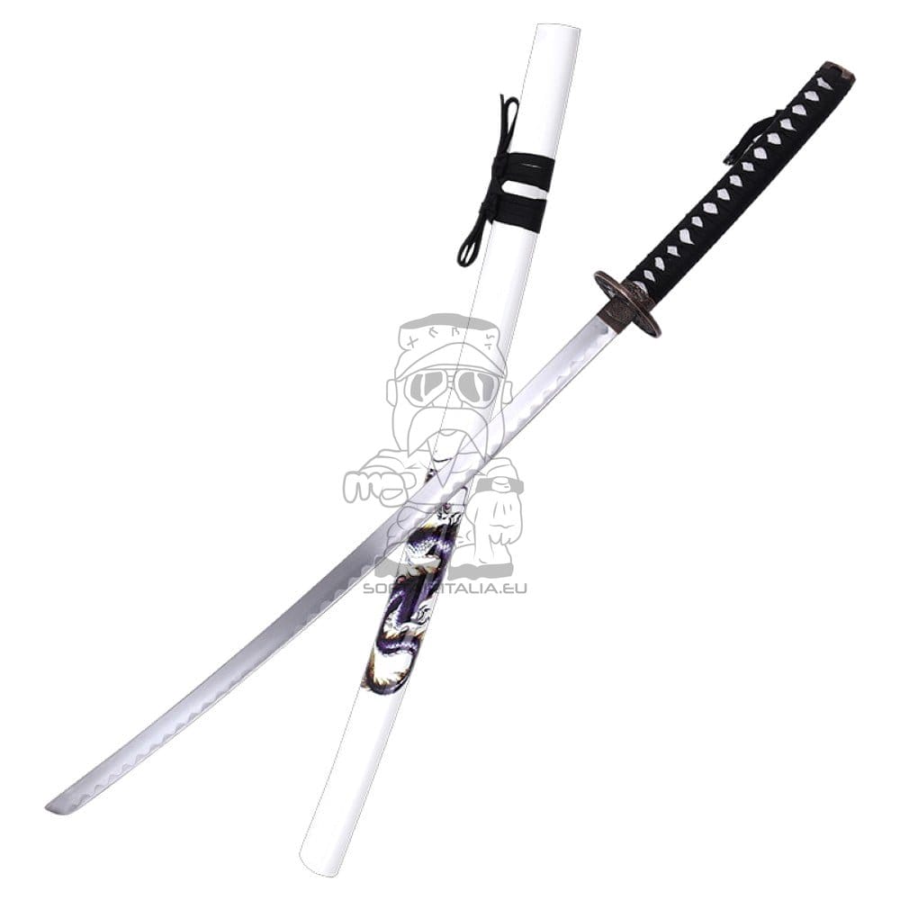 Katana ornamentale con drago blu e fodero bianco