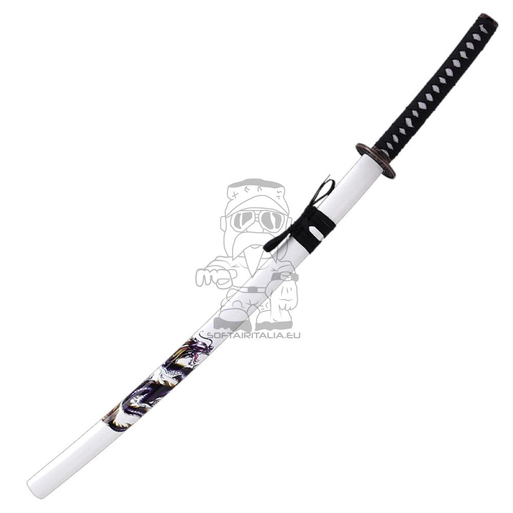 Katana ornamentale con drago blu e fodero bianco