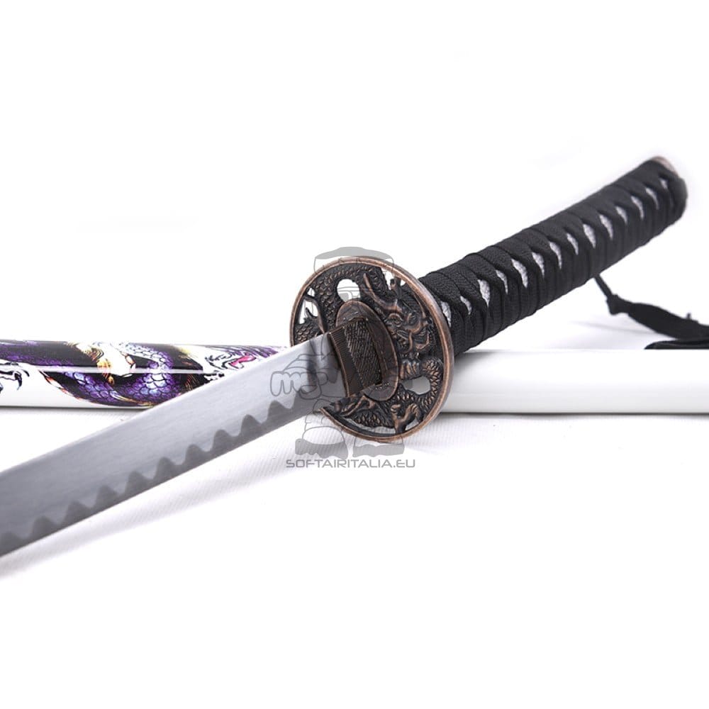 Katana ornamentale con drago blu e fodero bianco