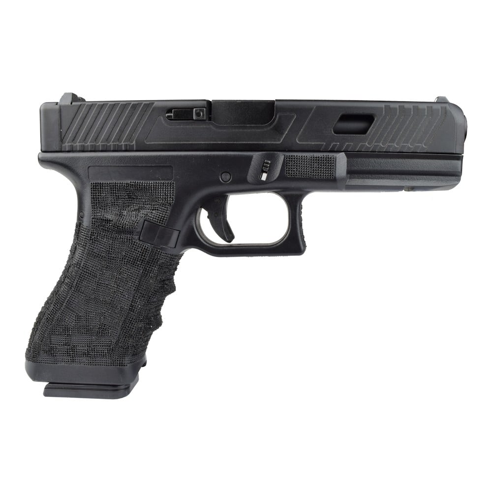 Pistola a gas scarrellante half-metal con impugnatura zigrinata nera