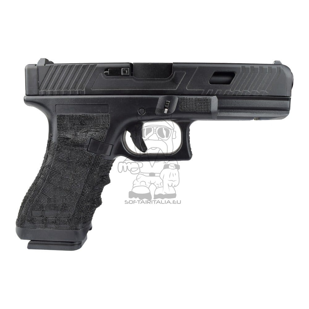 Pistola a gas scarrellante half-metal con impugnatura zigrinata nera