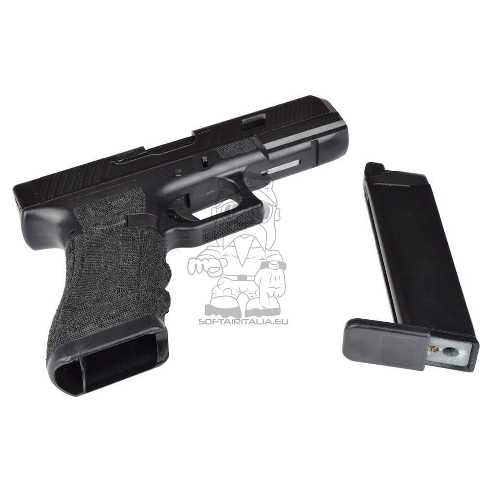 Pistola a gas scarrellante half-metal con impugnatura zigrinata nera