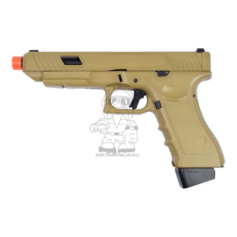 Pistola a gas scarrellante in polimero color tan