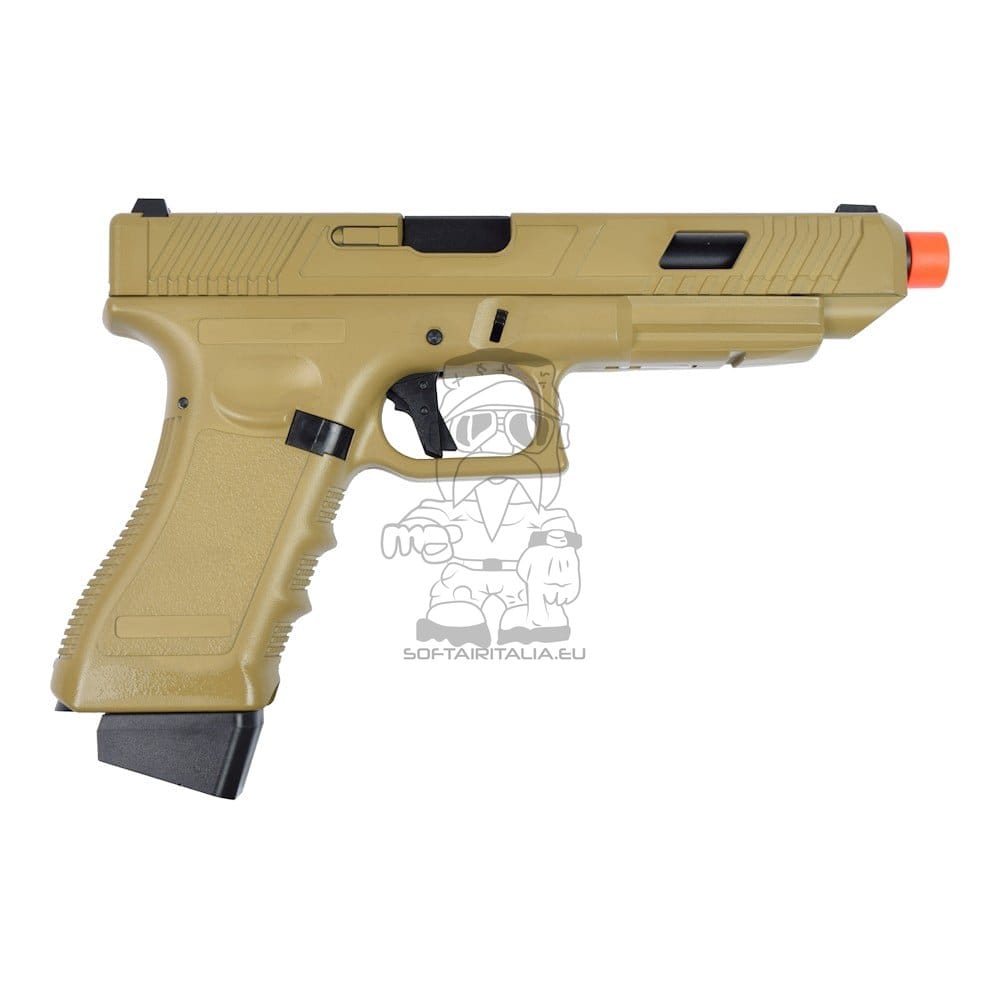 Pistola a gas scarrellante in polimero color tan