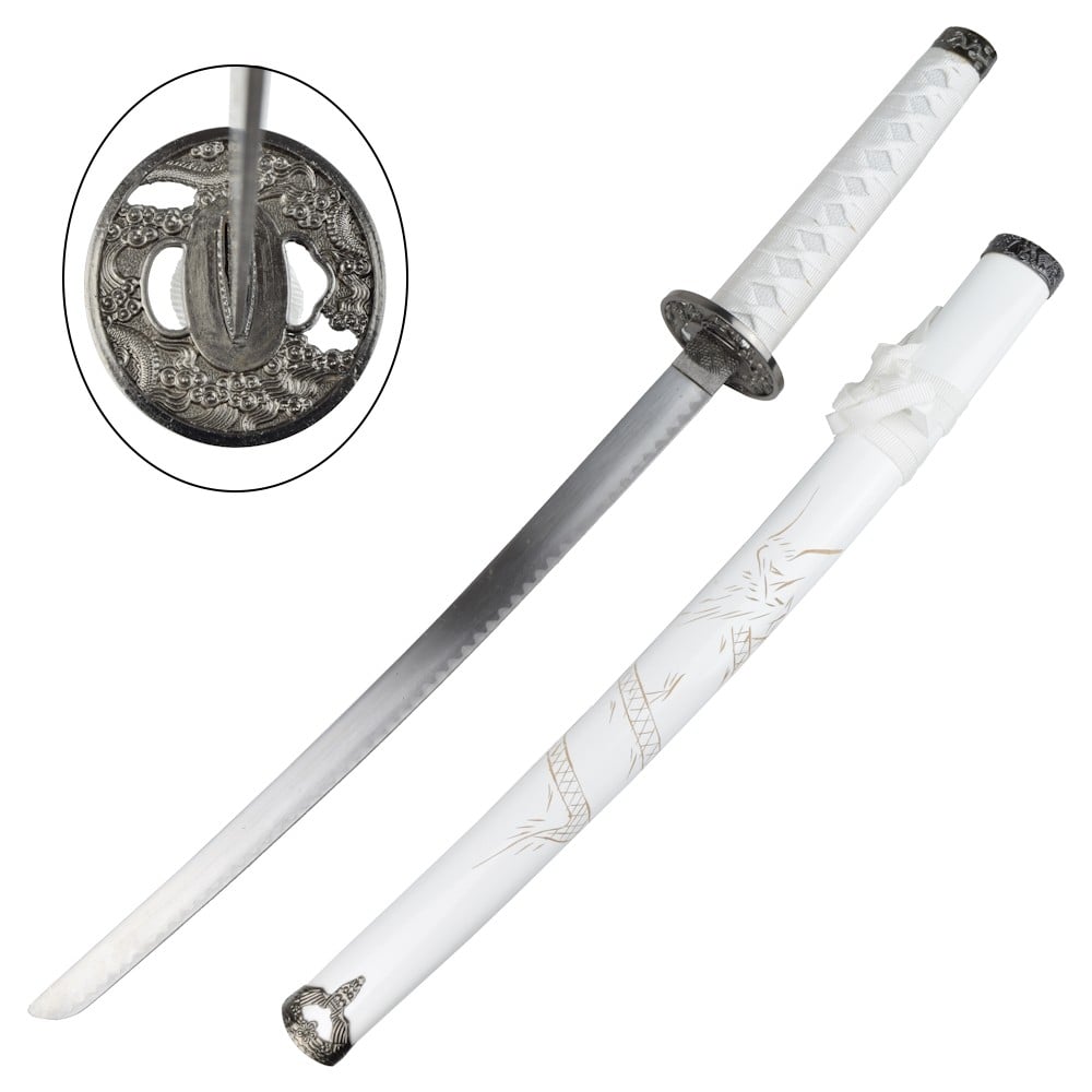 Set ornamentale Katana, Wakizashi e Tanto bianco