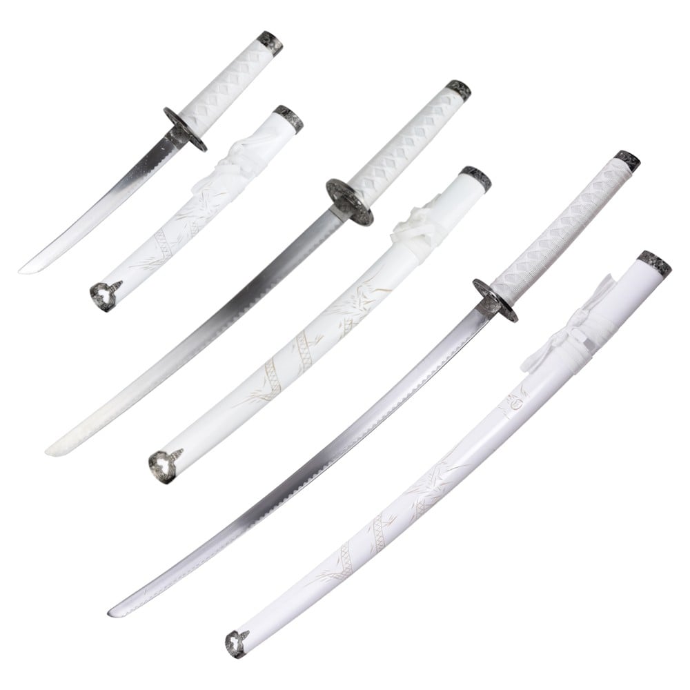 Set ornamentale Katana, Wakizashi e Tanto bianco