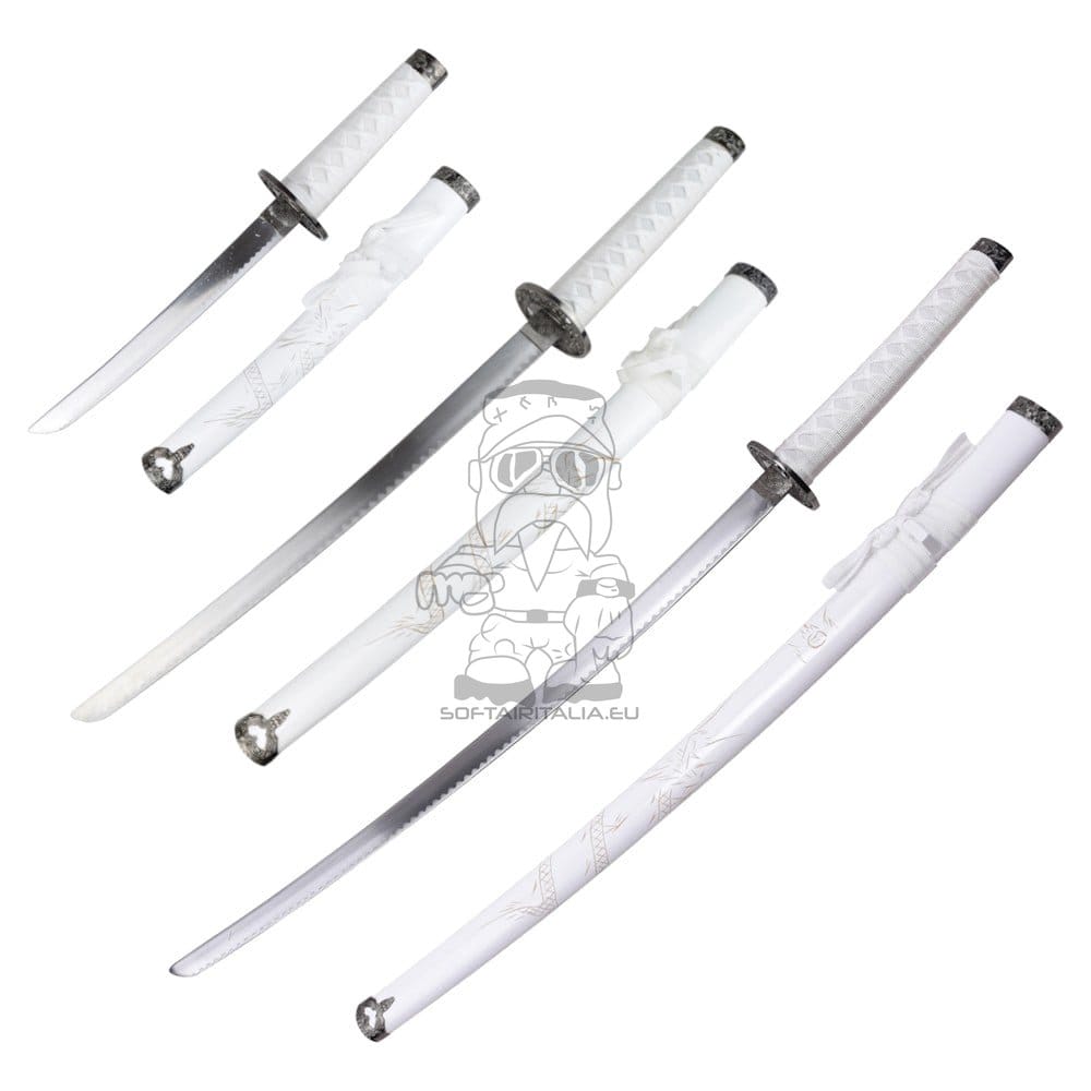 Set ornamentale Katana, Wakizashi e Tanto bianco