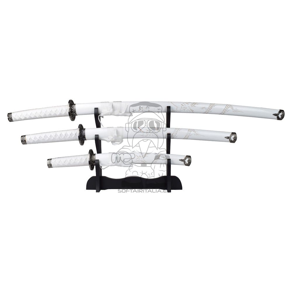 Set ornamentale Katana, Wakizashi e Tanto bianco