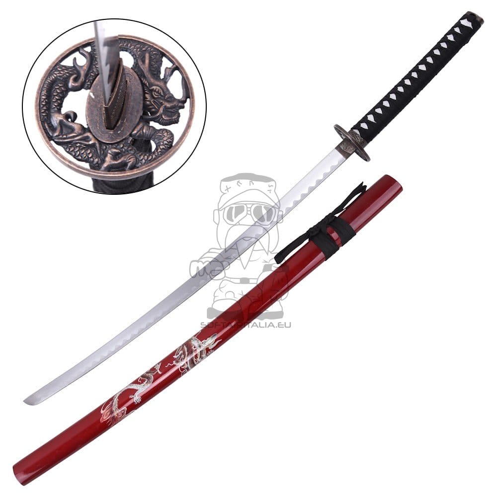 Katana ornamentale con drago e fodero rosso
