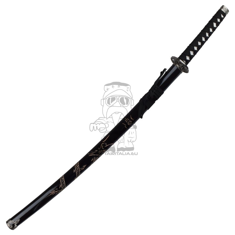 Katana ornamentale nera con drago