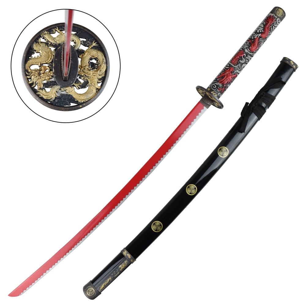 Katana ornamentale rossa con drago