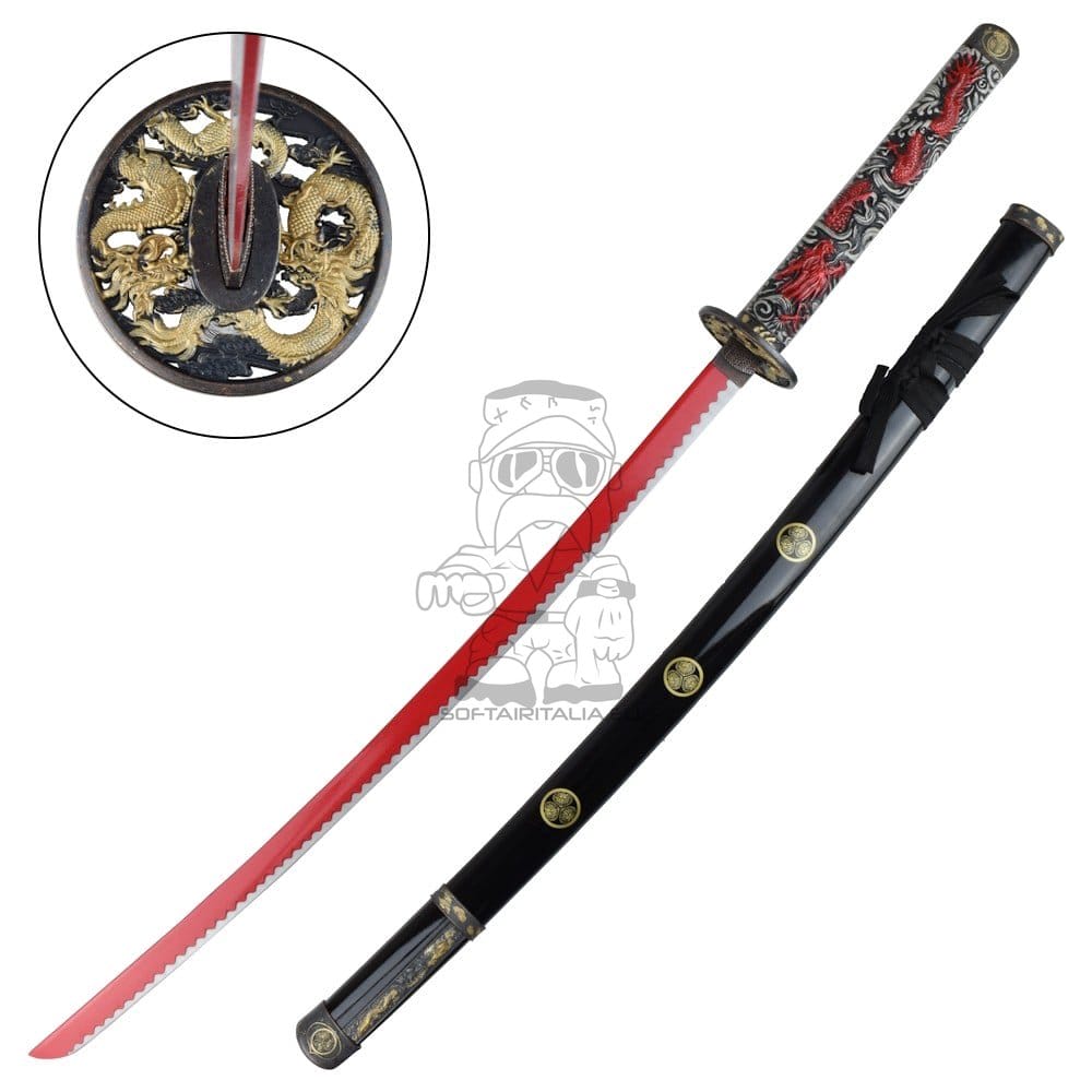 Katana ornamentale rossa con drago