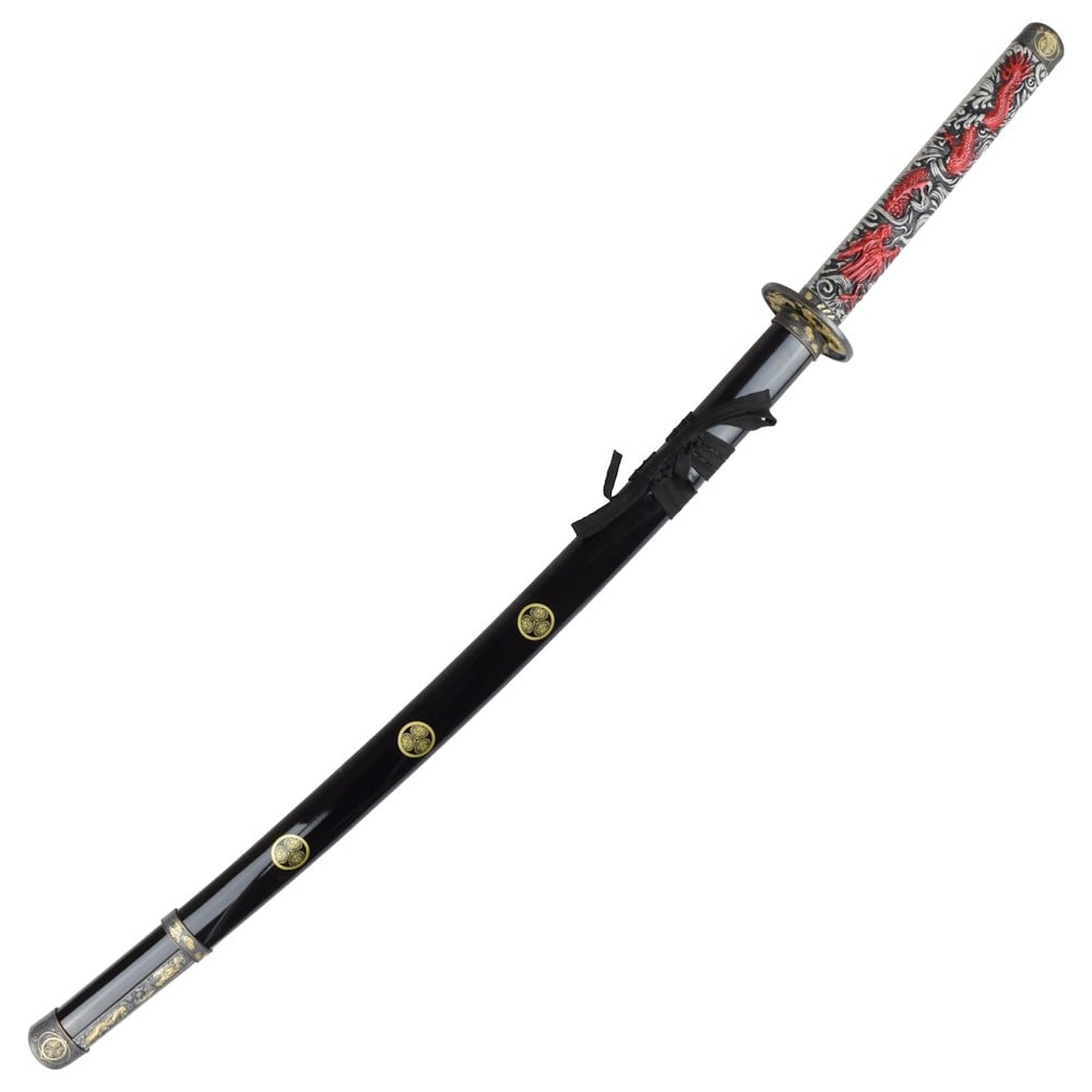 Katana ornamentale rossa con drago