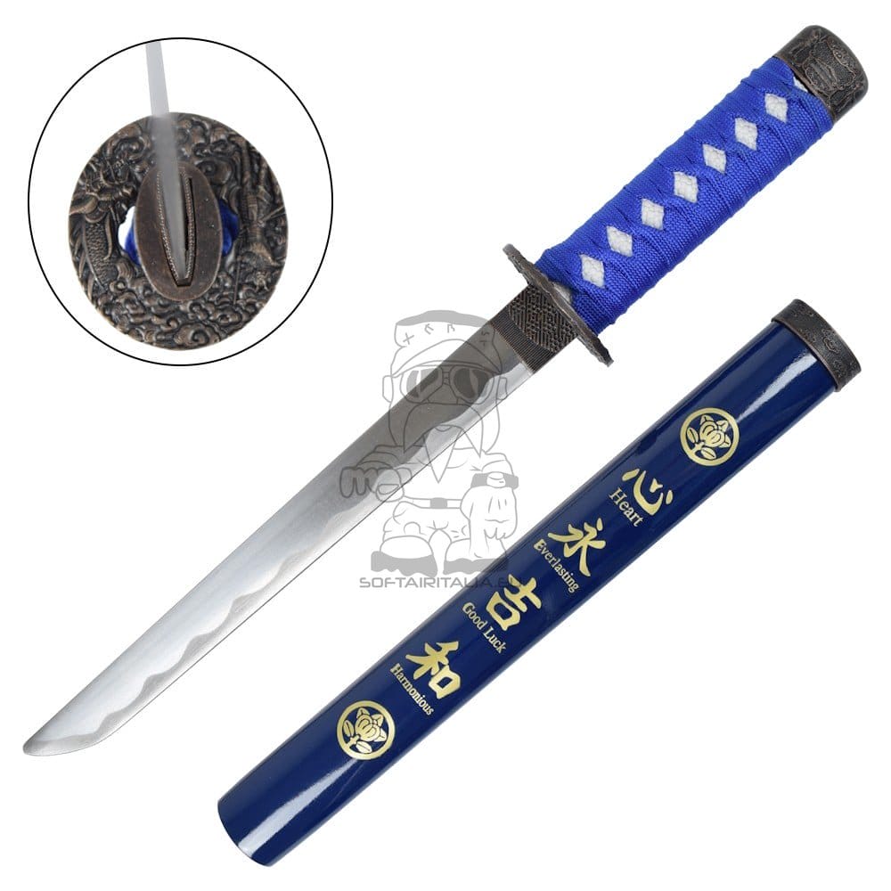 Tanto ornamentale blu con fodero decorato