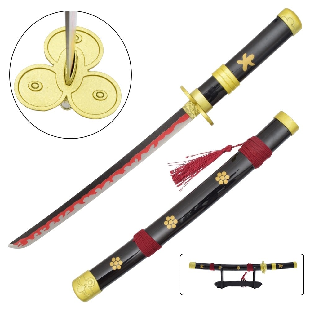Mini Katana ornamentale Enma di Zoro (One Piece) con stand