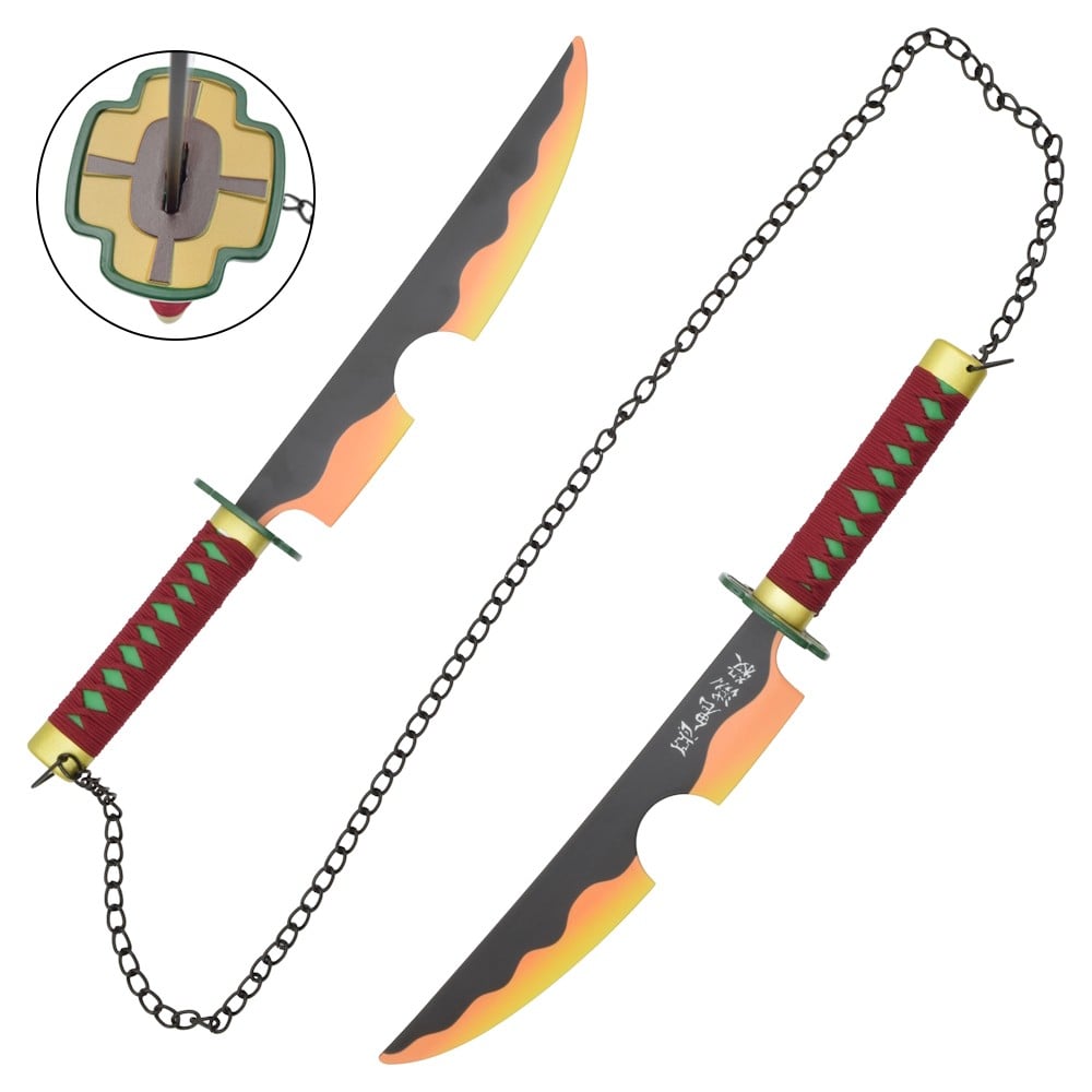 Mini Doppia Spada Fantasy Ornamentale ispirata a Tengen Uzui di Demon Slayer