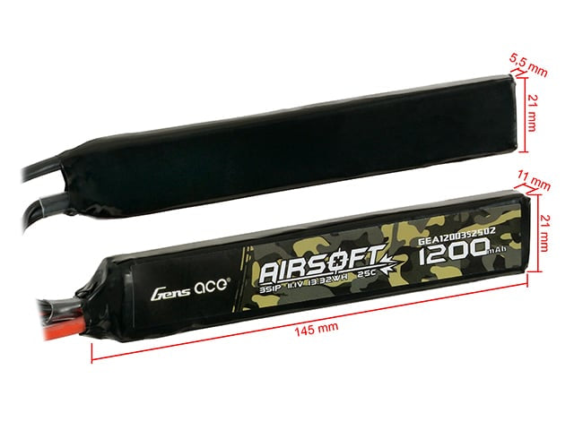 Batteria LiPo Airsoft 11.1V 1200mAh 25C T-Plug di GENS ACE