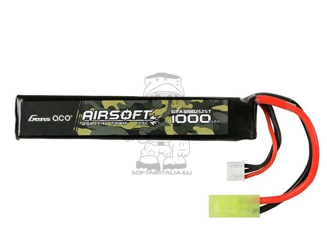 Batteria LiPo 25C 7.4V 1200mAh per softair mini Tamiya di GENS ACE