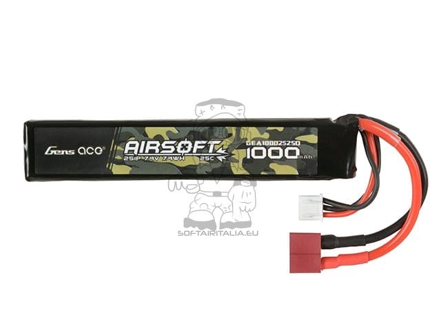 Batteria LiPo 7.4V 1000mAh 25C per Softair con T-Plug di GENS ACE