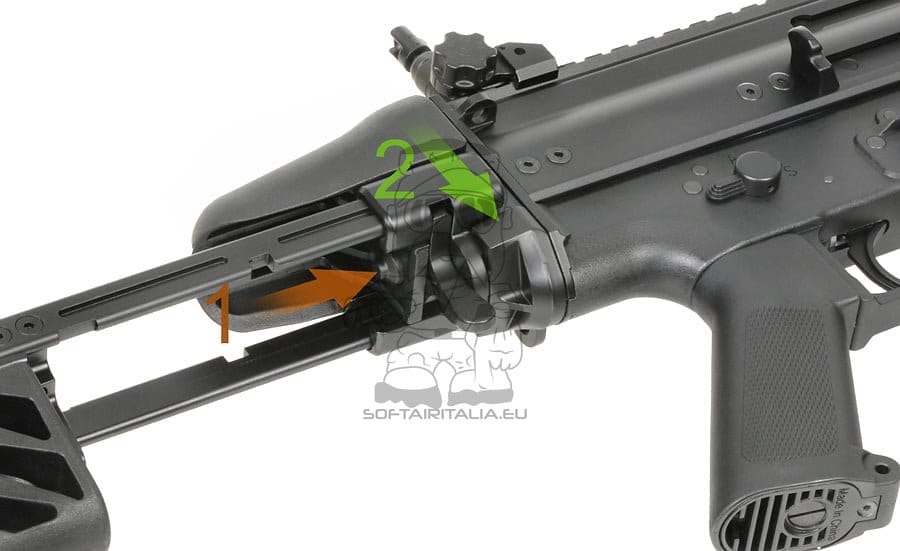 Replica FN SCAR-SC Subcarbine nera con ETU ESHOOTER GEN-2 di CYBERGUN