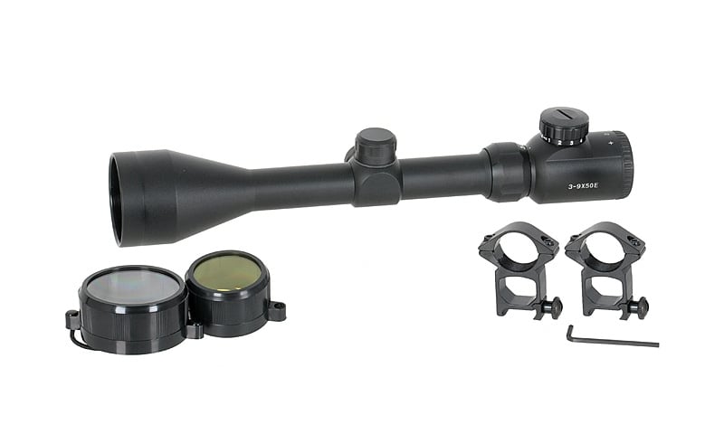 Ottica 3-9x50 con anelli di montaggio alti di PCS