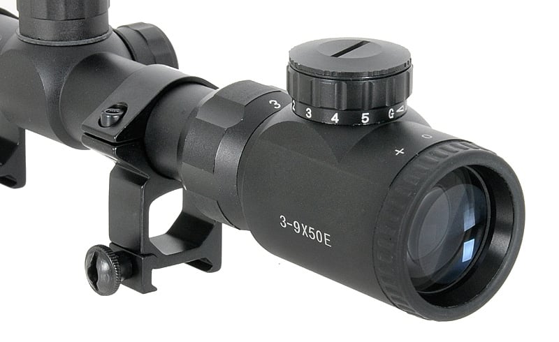 Ottica 3-9x50 con anelli di montaggio alti di PCS