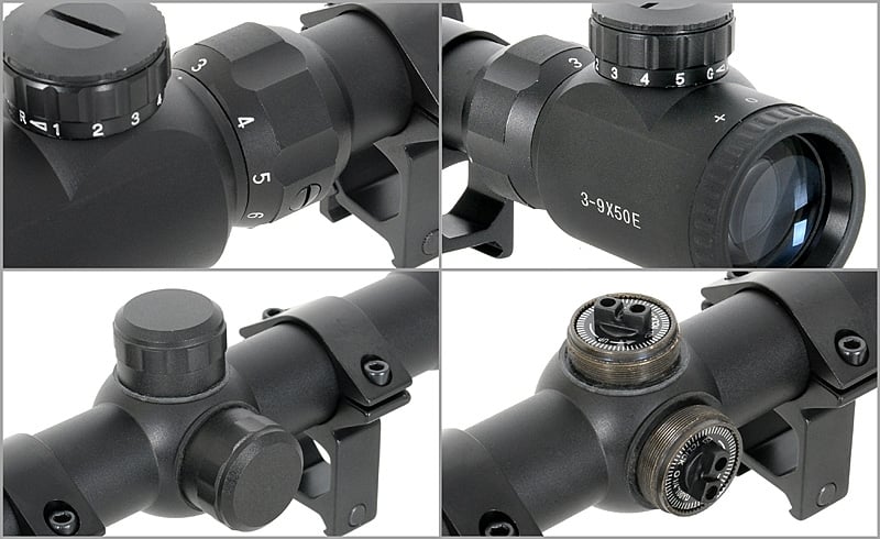 Ottica 3-9x50 con anelli di montaggio alti di PCS