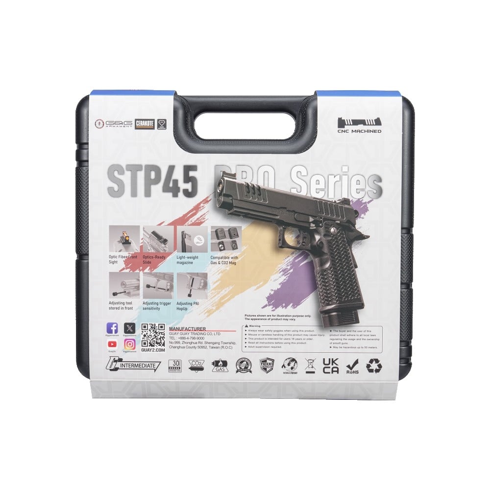 Pistola a Gas Scarrellante STP45 Pro 8" Nera di G&G
