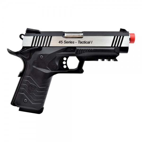 Pistola a gas scarrellante 1911 Tactical HG-171 silver/nera di HFC