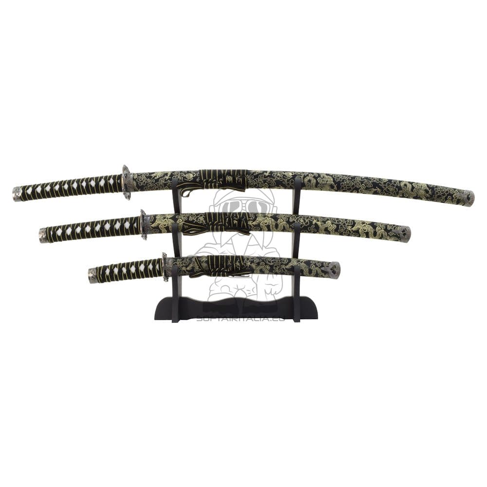 Set ornamentale Katana, Wakizashi e Tanto nero