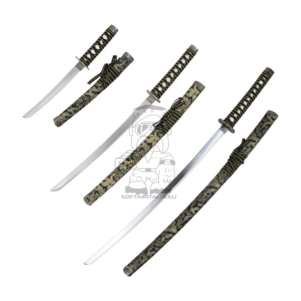 Set ornamentale Katana, Wakizashi e Tanto nero